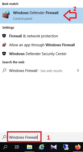 1. First, enter Windows Firewall in the Windows search field, then click on Windows Defender Firewall in the search results. You can also enter this page from the Windows Control Panel.