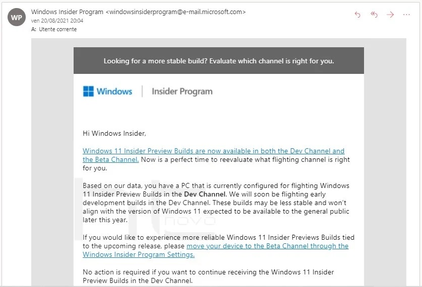 Microsoft Email to Insider Members