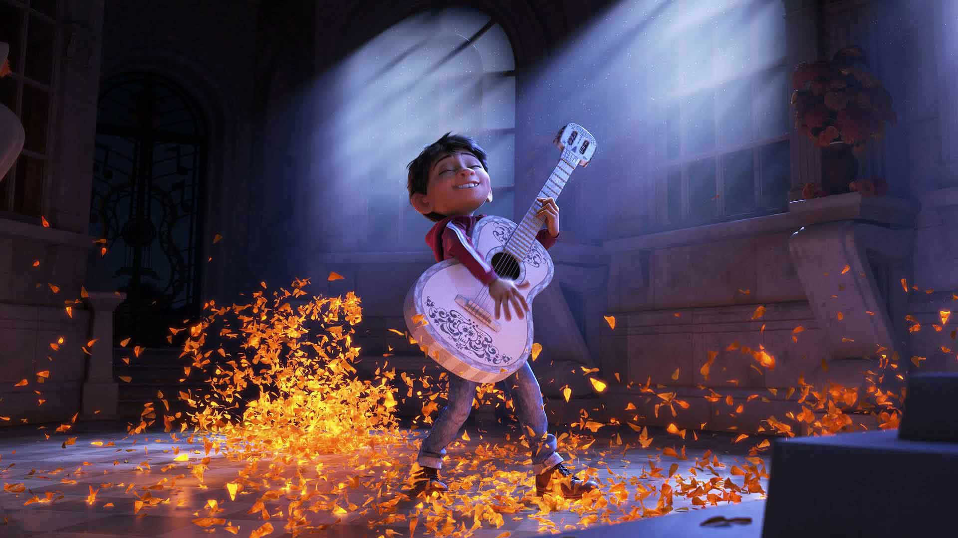 Miguel playing guitar in Coco animation
