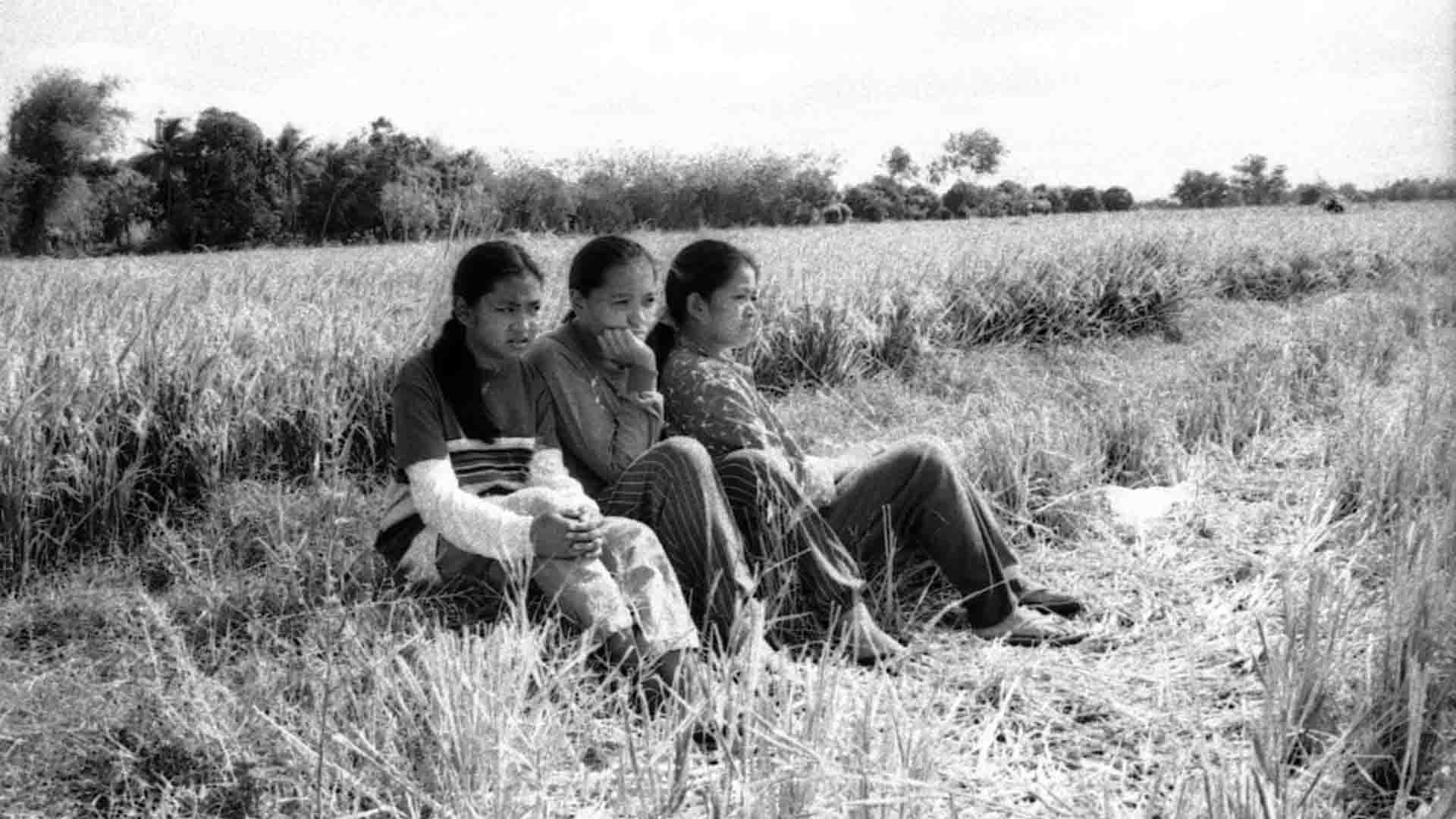 Three little girls sit on the lawn in Evolution of a Filipino Family