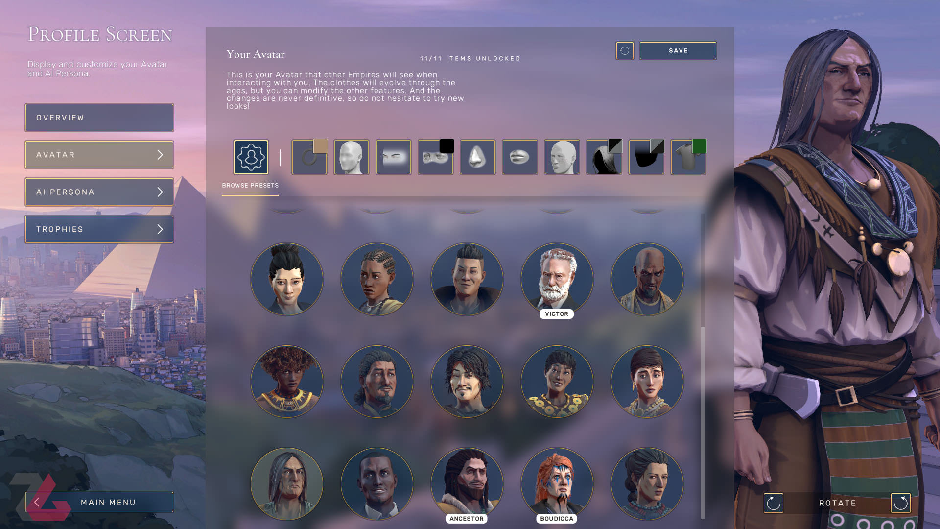 Build an avatar in the game Humankind