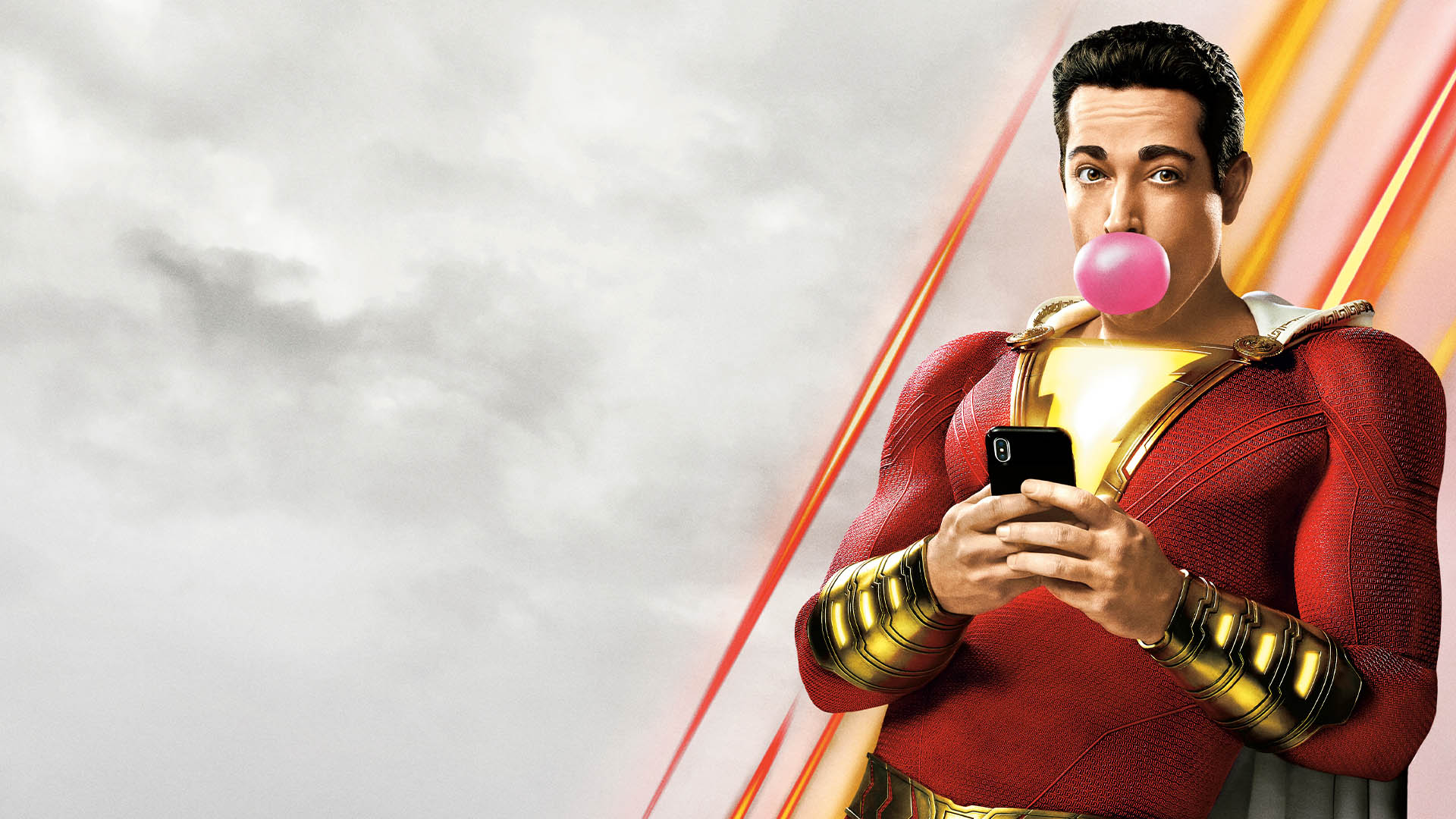 The main character of the movie! Shazam is working with the phone and chewing gum