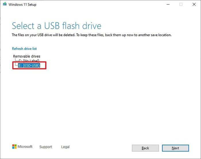 Select a flash drive