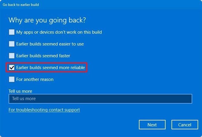 Select the reason for deleting Windows 11