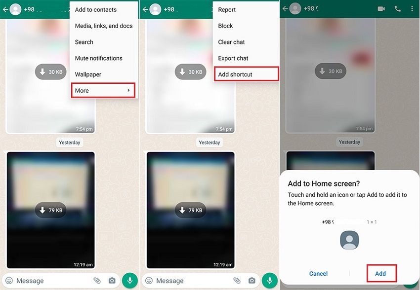 Create shortcuts to WhatsApp contacts via App 2