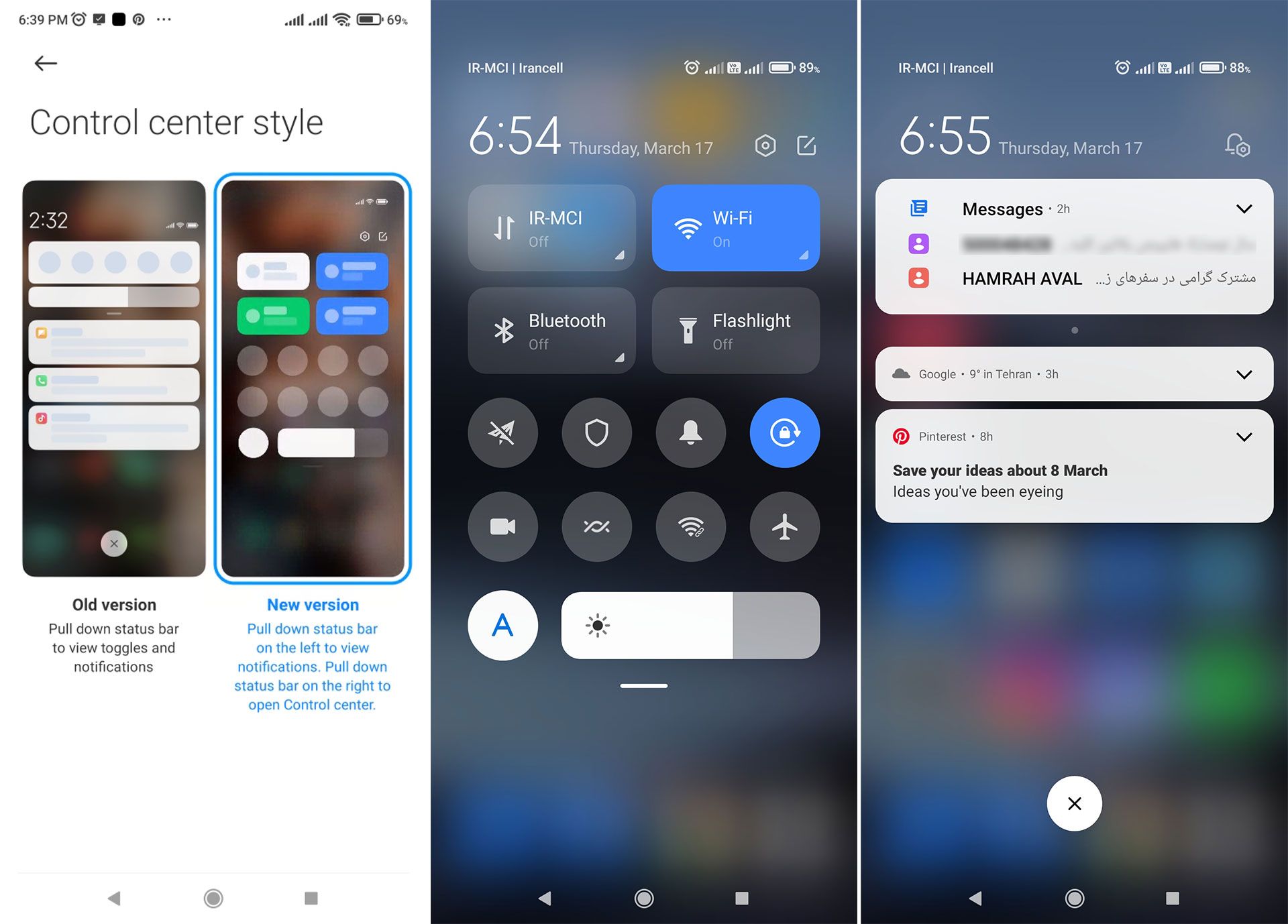 IPhone style notification center and control panel in MIUI