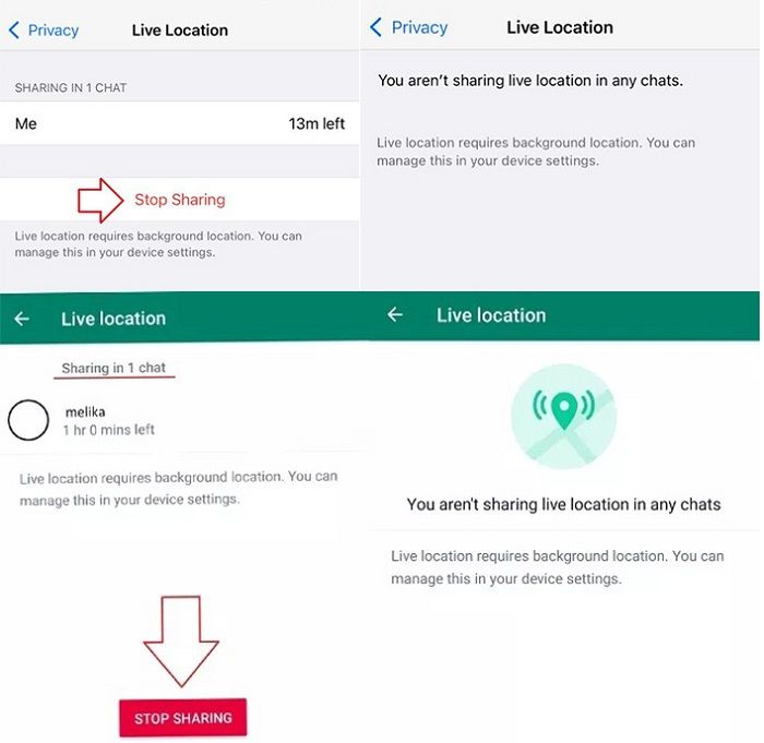 Live location privacy settings in WhatsApp