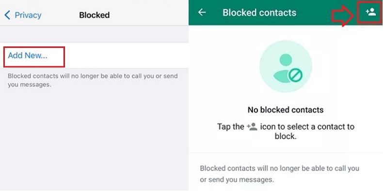 Settings for blocked contacts in WhatsApp