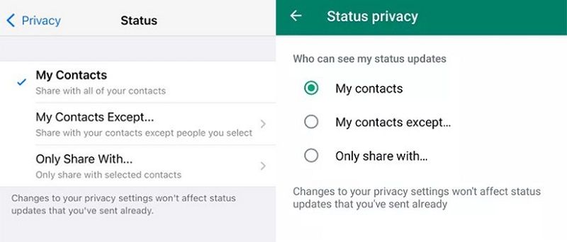 Status settings in WhatsApp