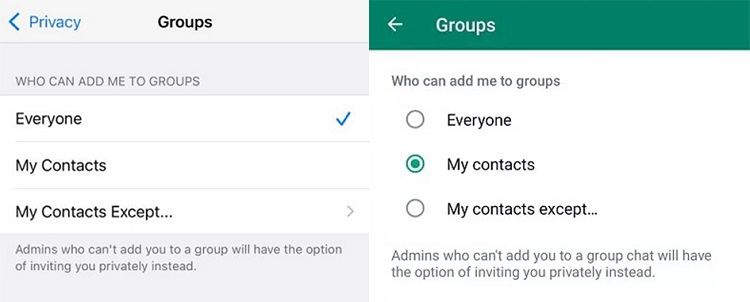 WhatsApp group privacy settings