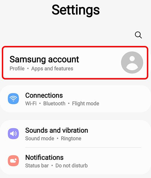 Access Samsung account settings
