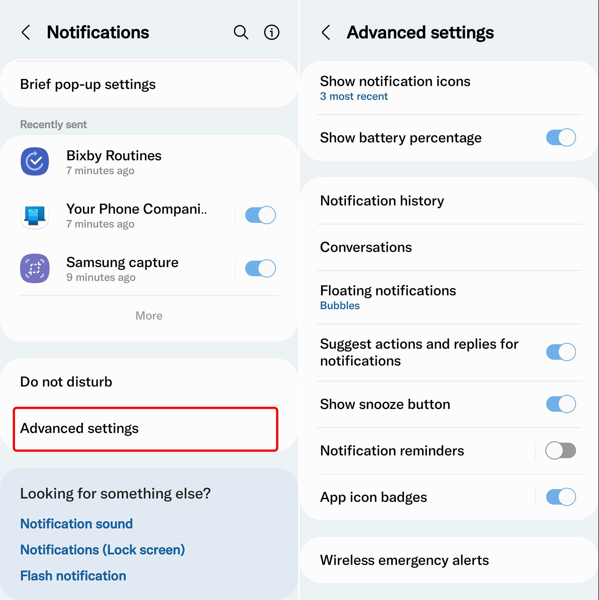 Advanced notifications settings in One UI