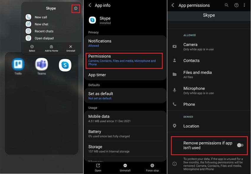 Automatically removes access permissions for unused apps on Android