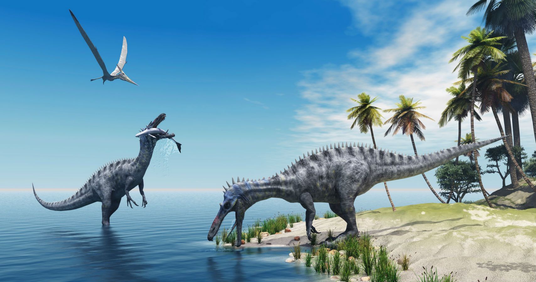 Dinosaurs on the island and on land