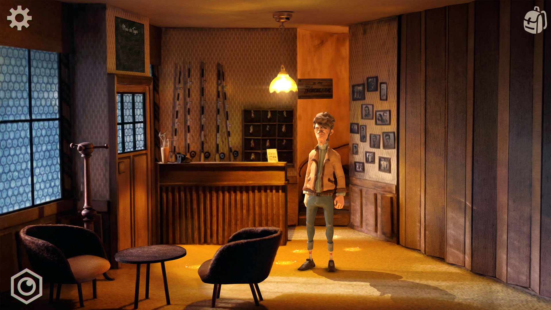 Hans solving the puzzle in Truberbrook