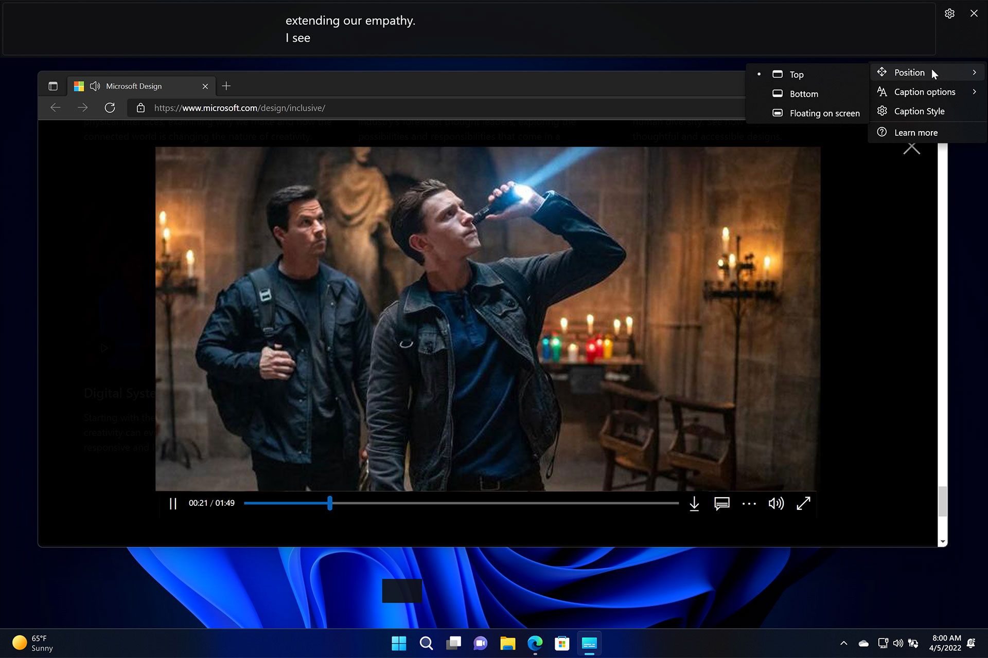 Improved live caption capability in Windows 11