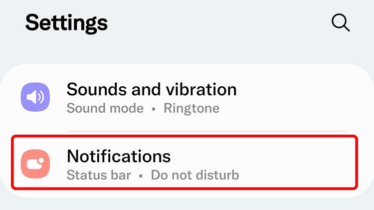 Notifications settings in the One UI