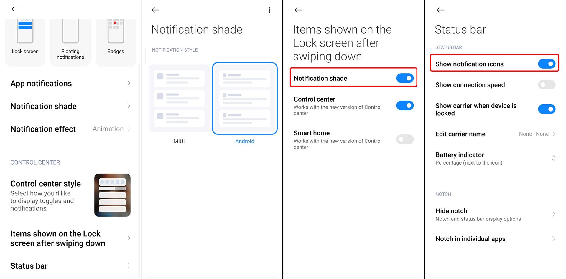 Other notification settings in MIUI