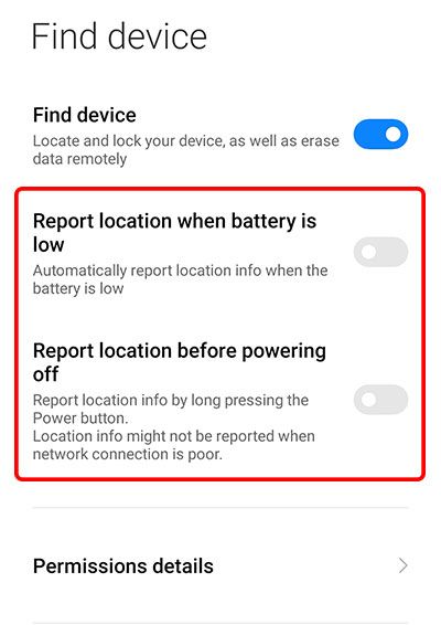 Steps to activate Find Device in MIUI user interface