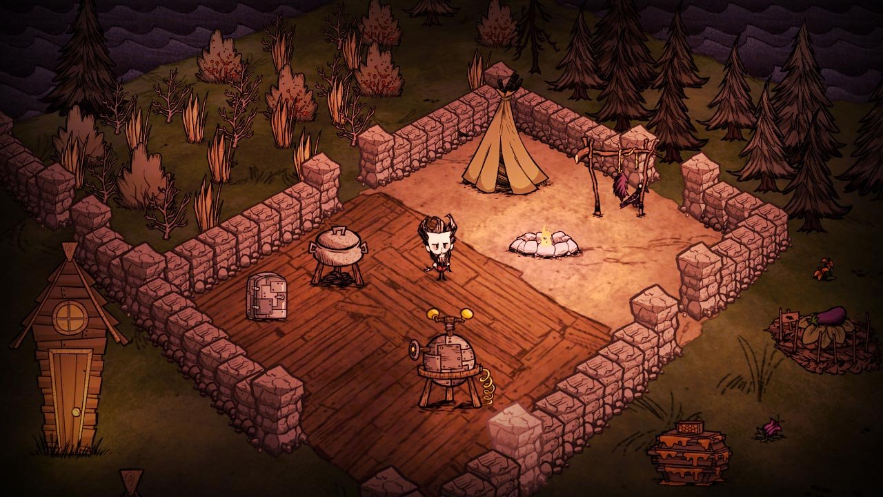 The character of the game Don't Starve in the shelter