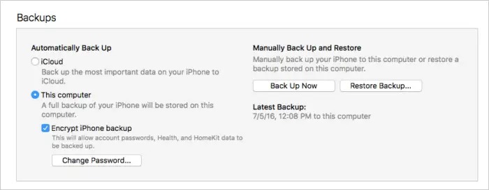 Backup and reset with iTunes
