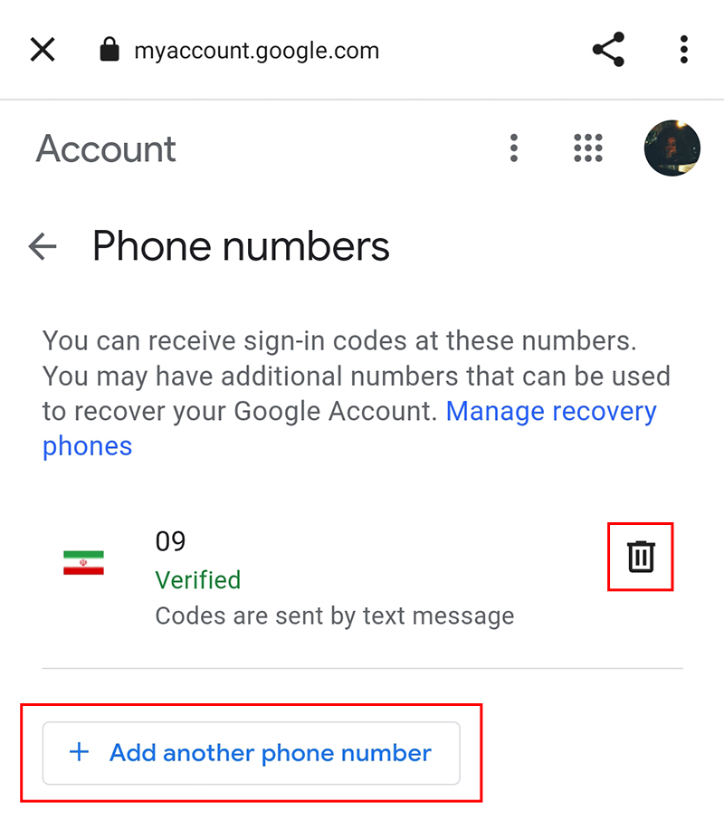 Change Google 2-step verification number-2