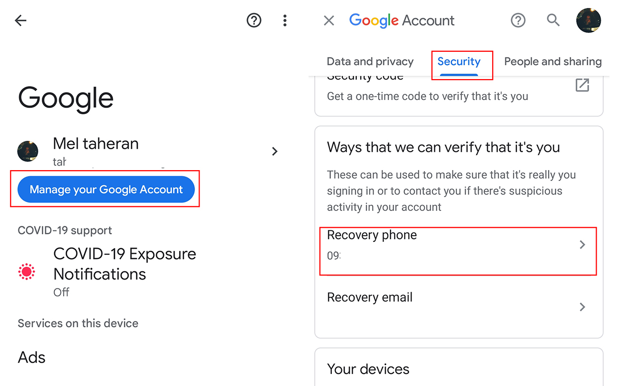 Change Google Account Recovery phone number