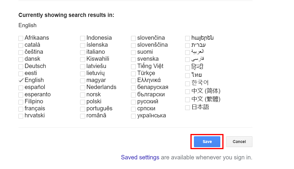 Change Google Web Search Language