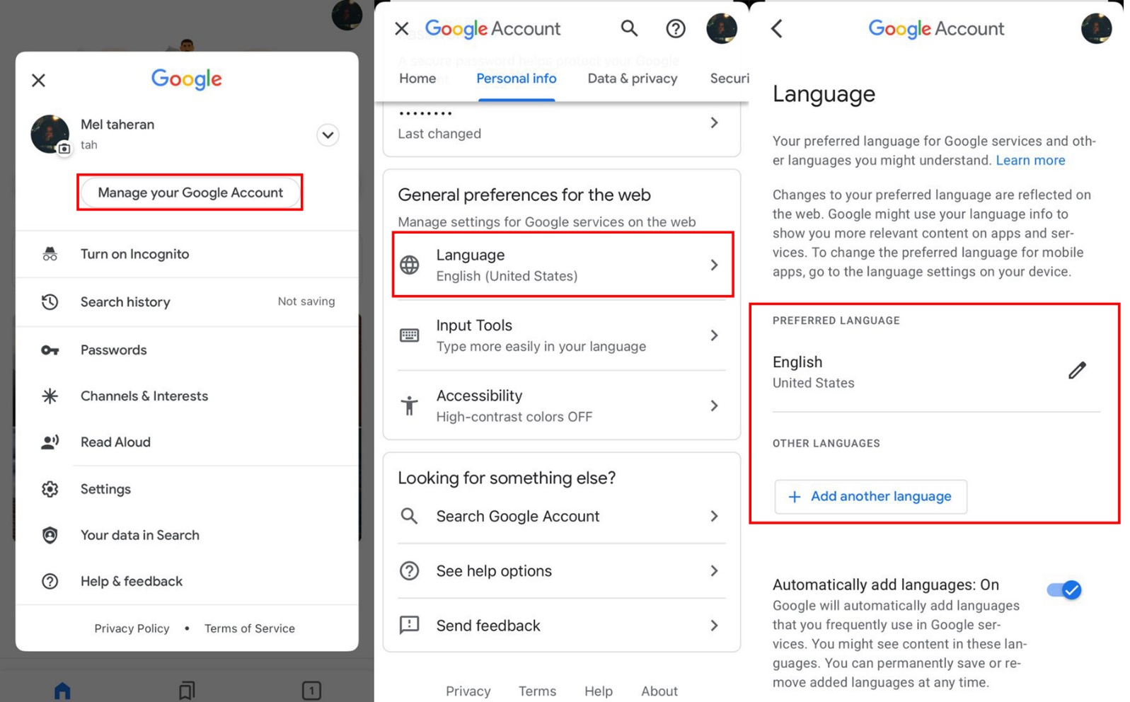 Change the language of your Google Account (Google Services) on your phone