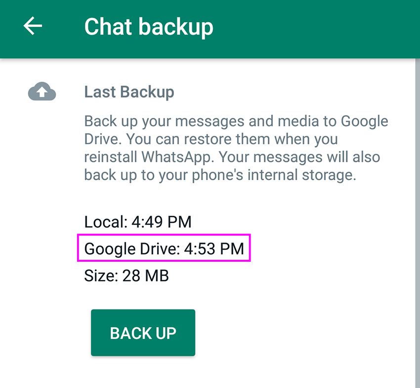 Check the latest WhatsApp cloud backup