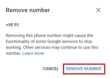 Delete phone number in Gmail with PC