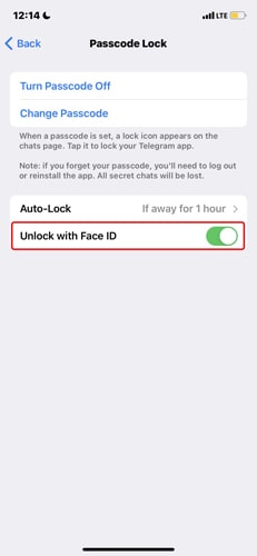 How to lock Telegram with Face ID on iOS