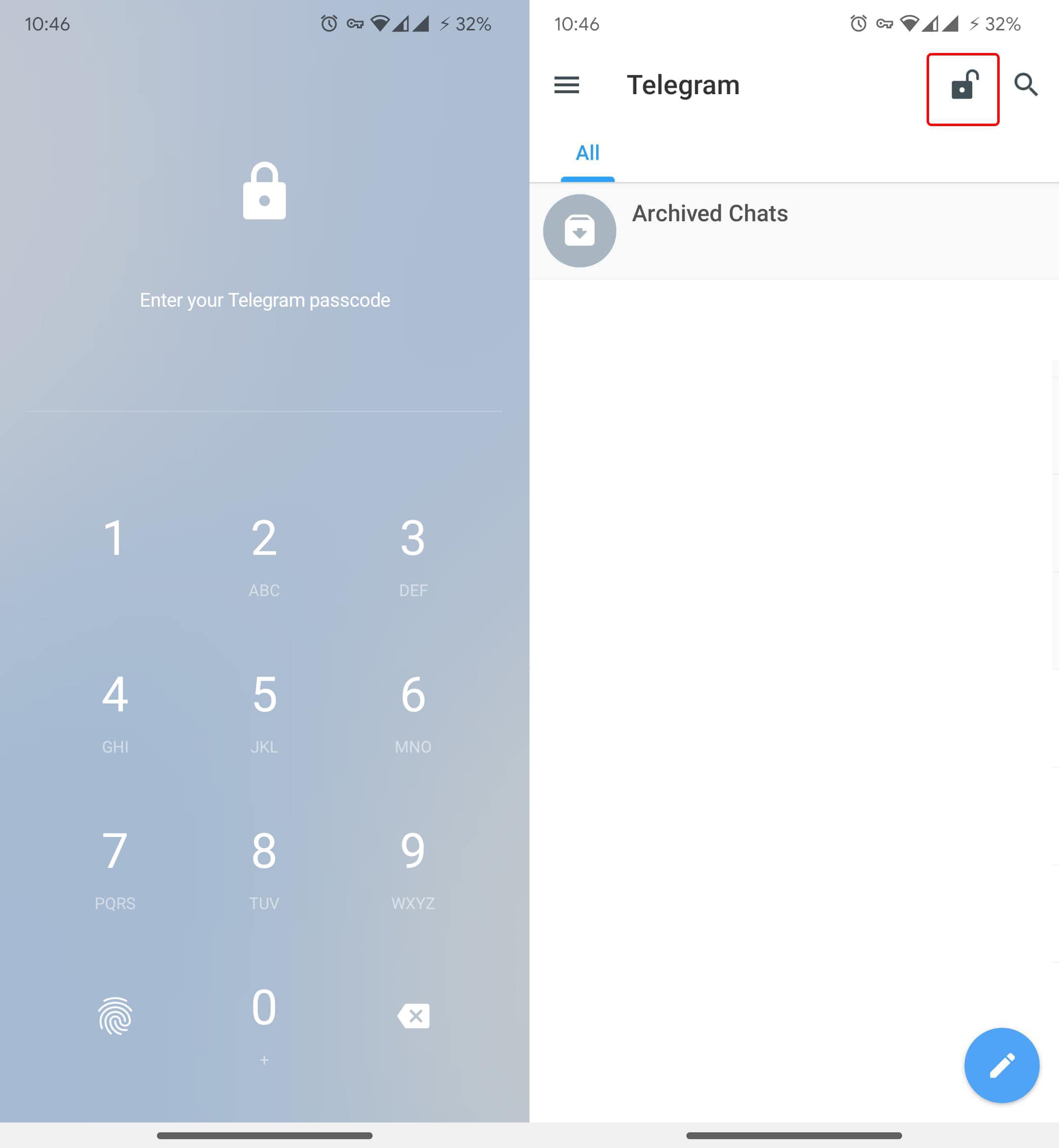 How to lock Telegram with fingerprint in Android