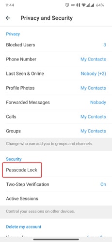 How to lock Telegram with fingerprint in Android Step 3