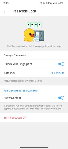 How to lock Telegram with fingerprint in Android Step 5