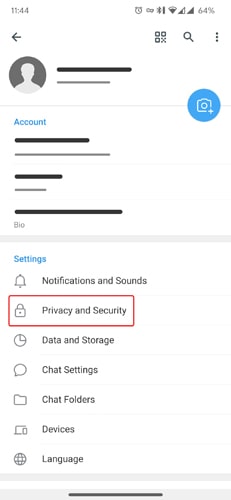 How to lock Telegram with fingerprint in Android Step 2
