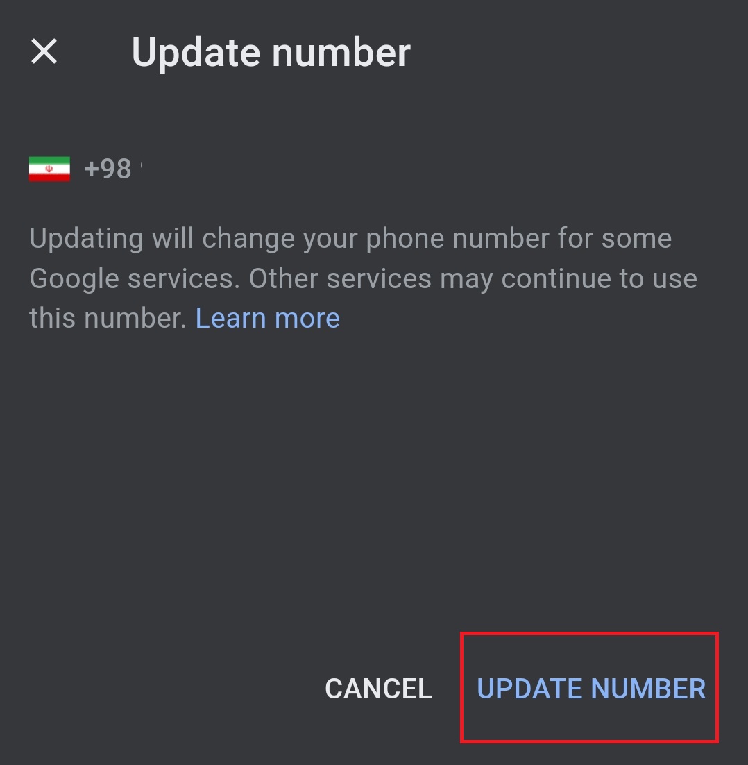 Phone update in Gmail on Android
