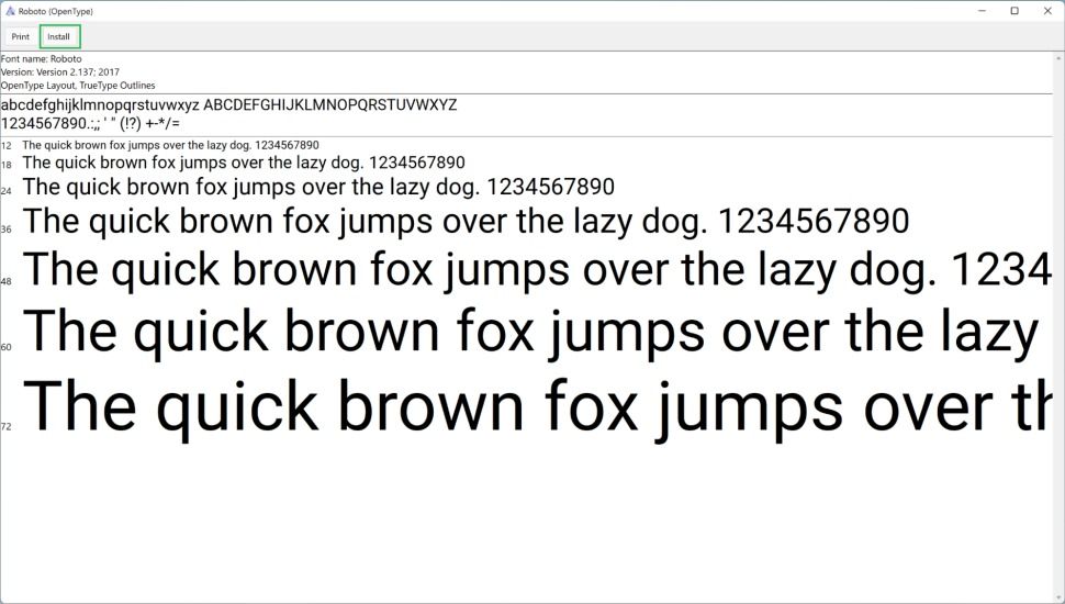 Preview and install the new font in Windows 11