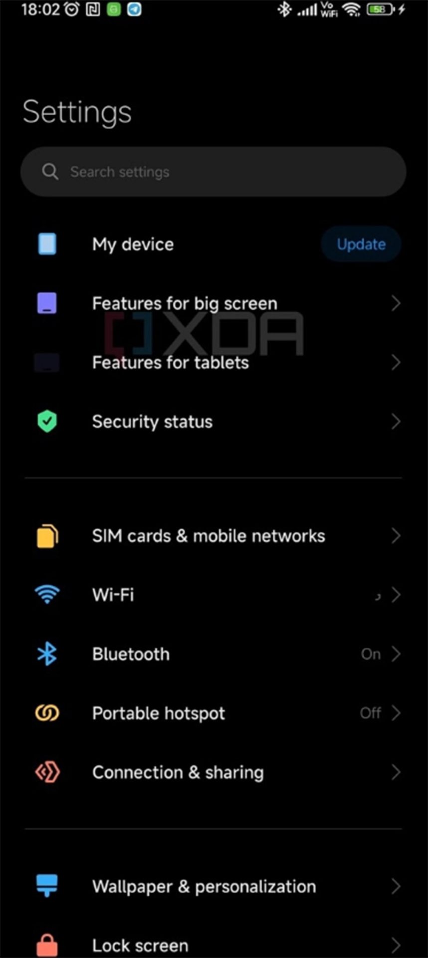 Screenshot of Xiaomi MIUI settings page
