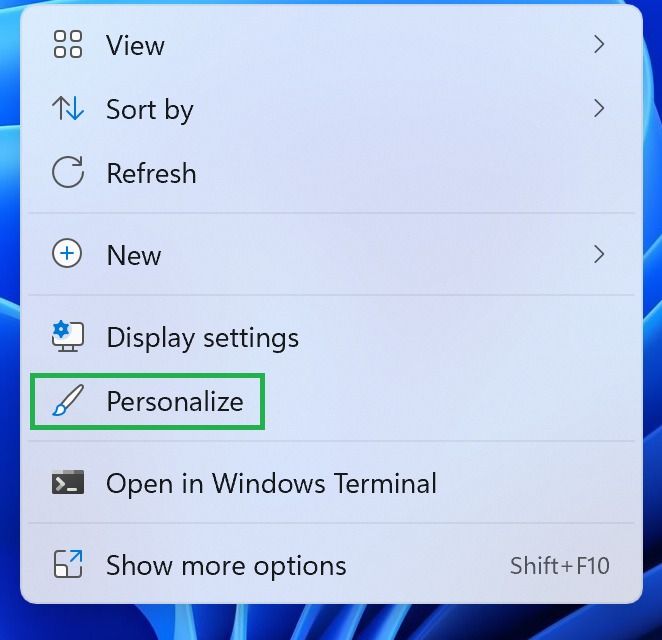 Select the personalize option in the settings menu to install the new font in Windows 11