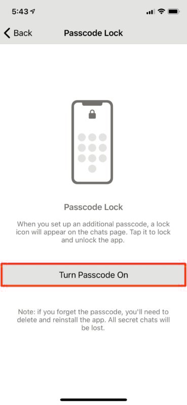 Turn on Telegram password on iPhone