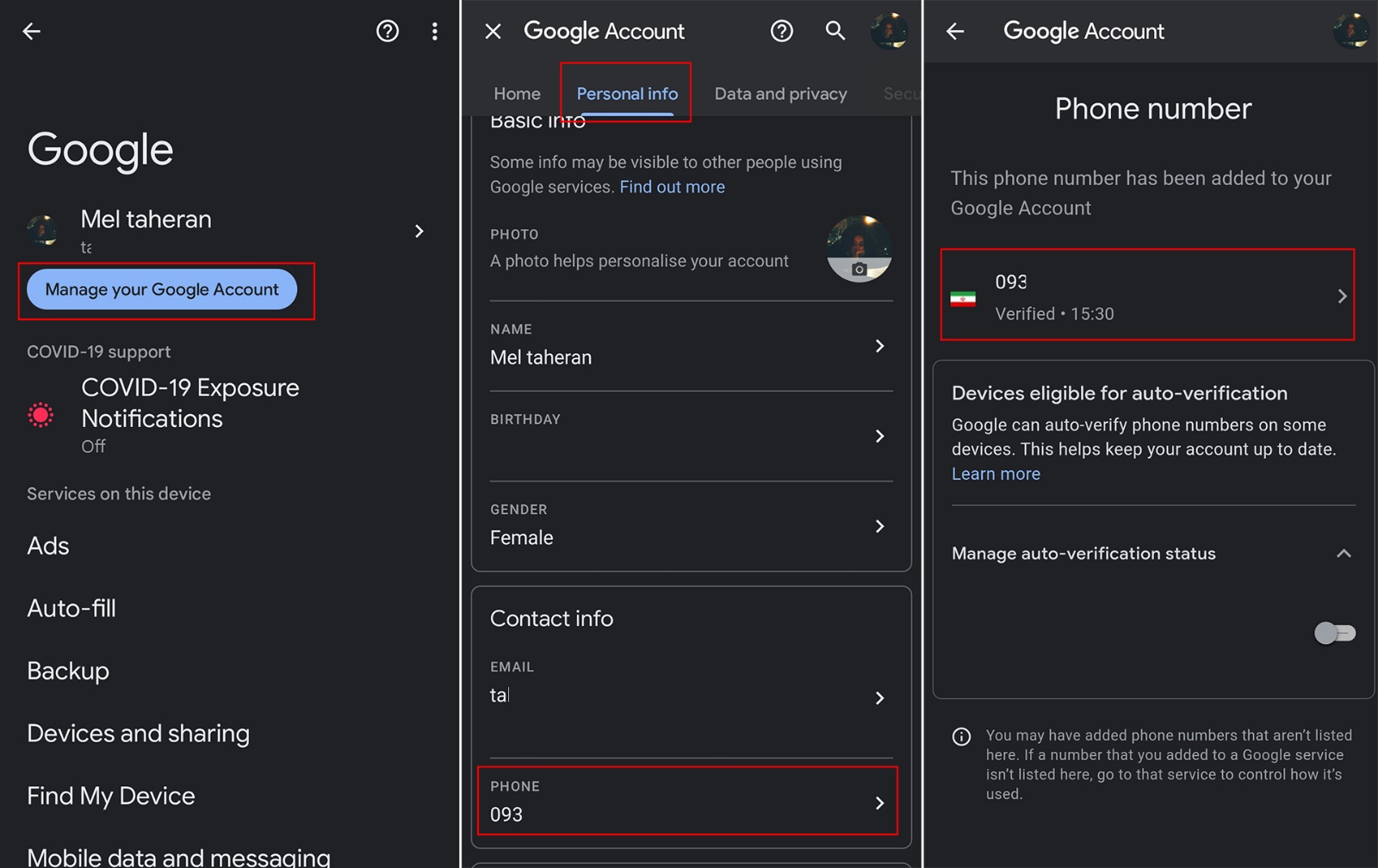 Update or delete your Gmail phone number on Android