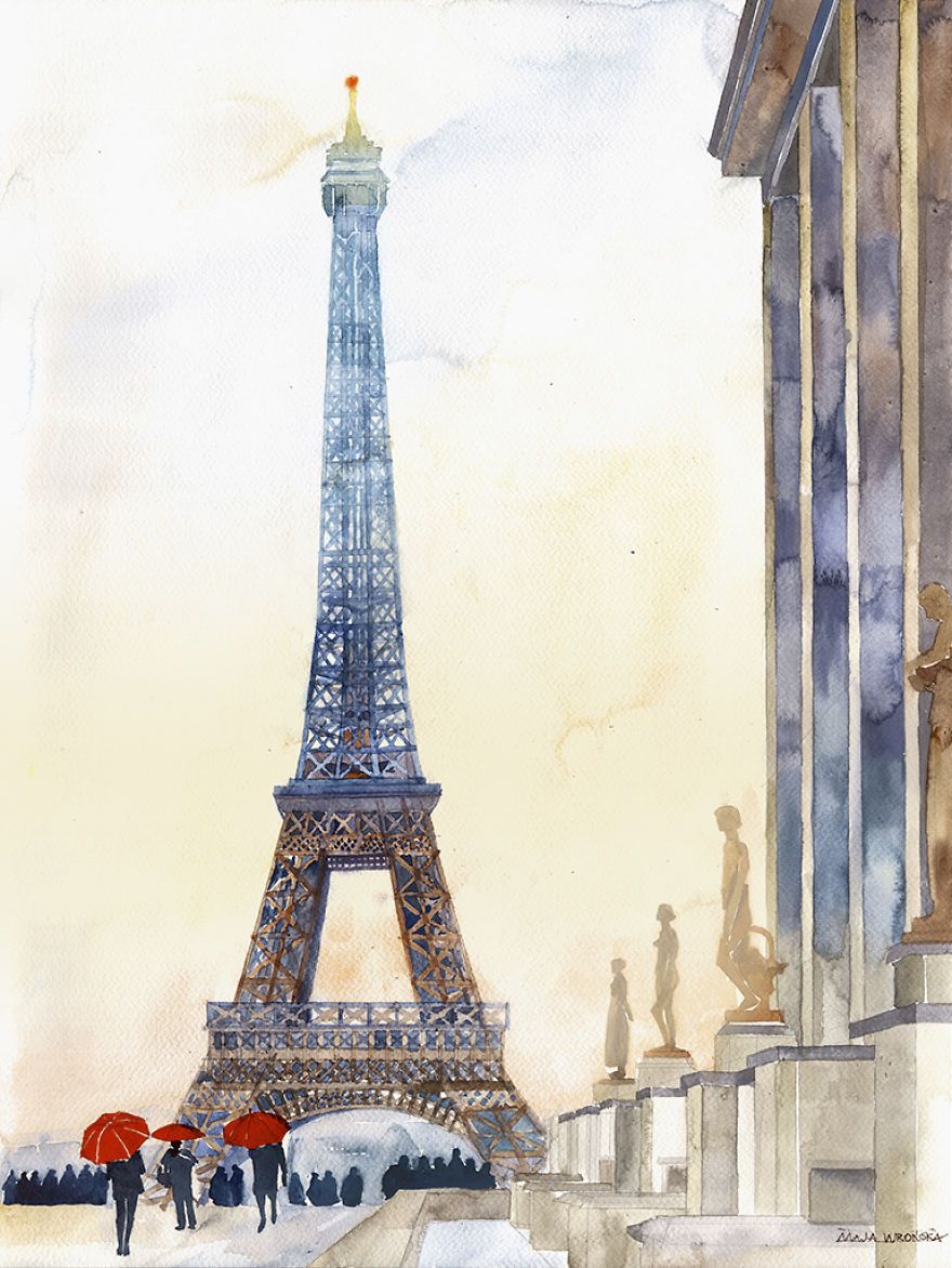 Watercolor painting of the architecture of famous cities