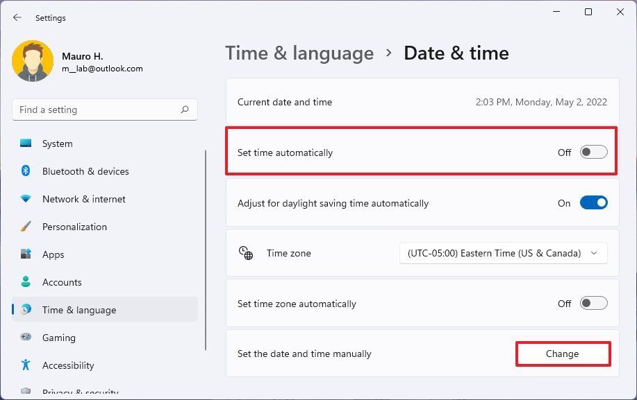 1- How to change the time manually in Windows 11