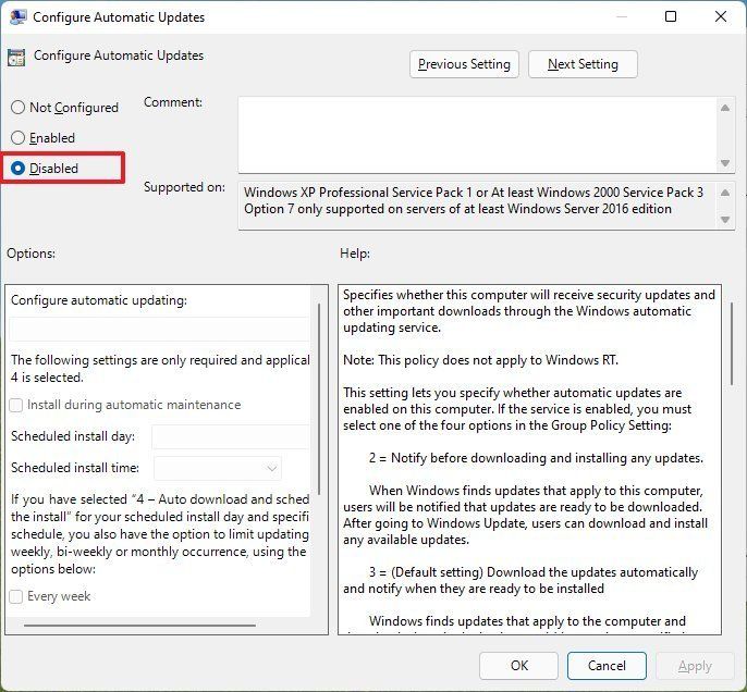 2. Disable automatic updates through Group Policy