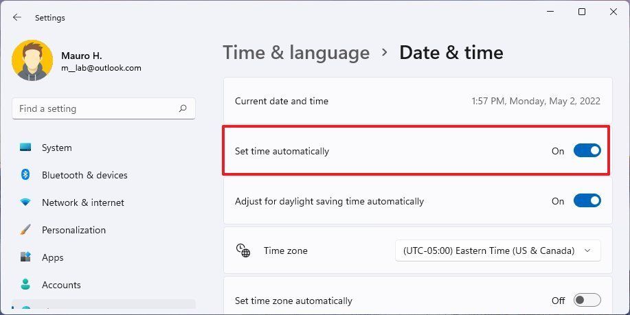 2- How to set the time automatically in Windows 11