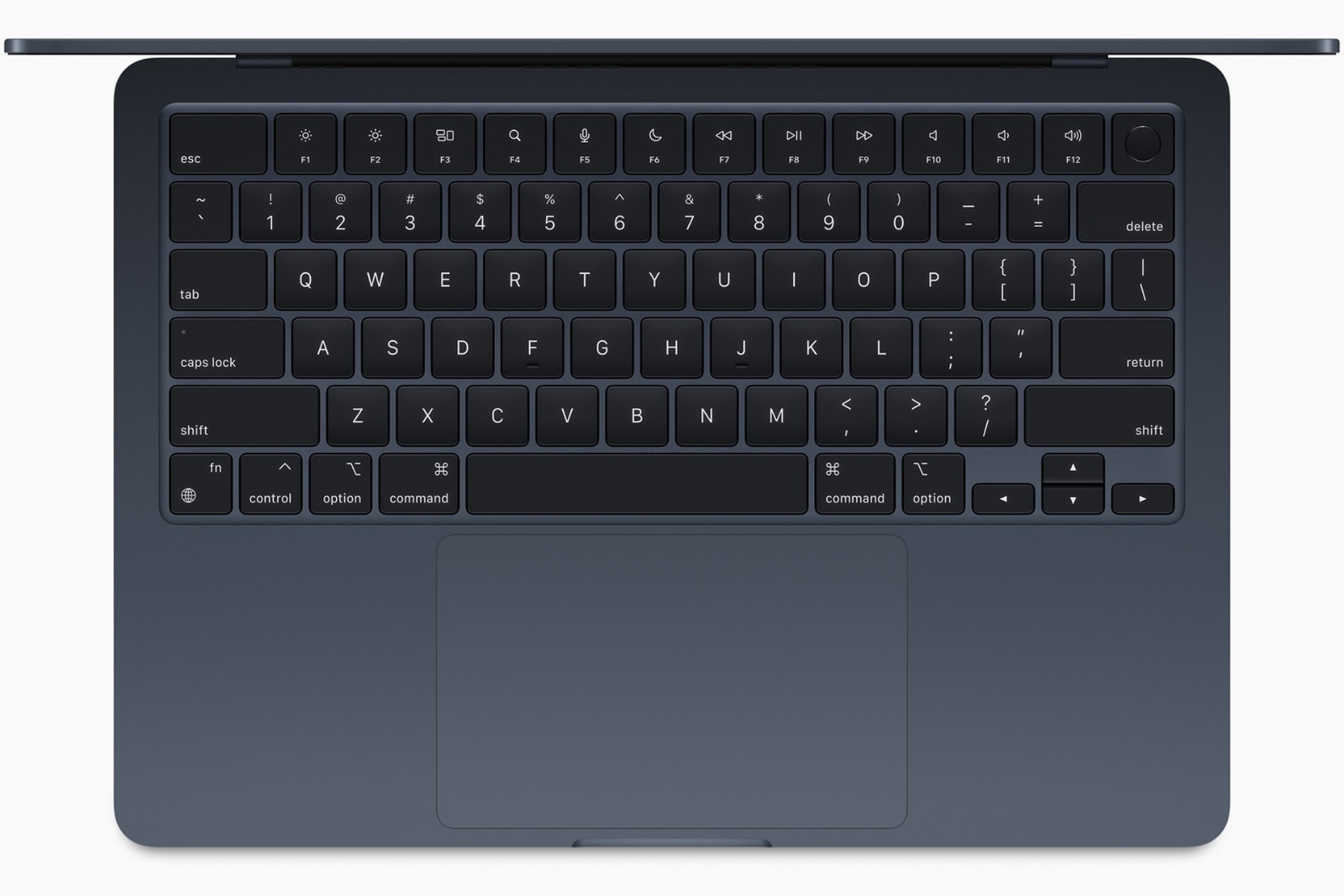 Black MacBook Air M2 model from above
