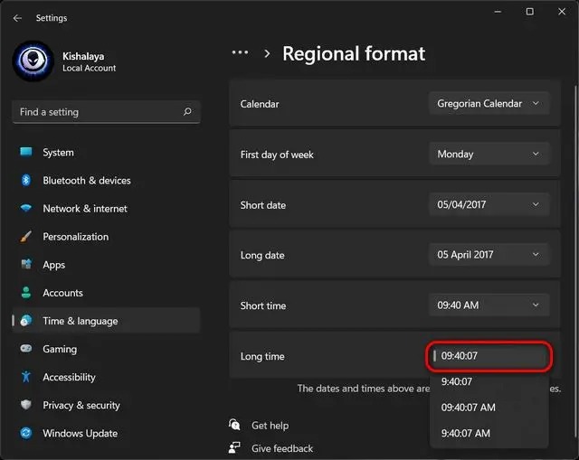 Change the date and time format through settings -3