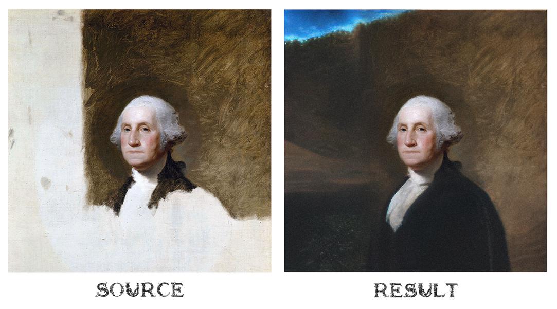 Completion of George Washington's semi-finished painting by Dall0-E