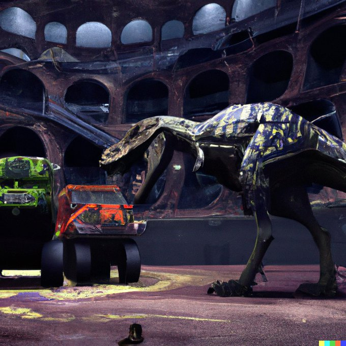 Dall-E AI / Robot Dinosaur vs. Trucks